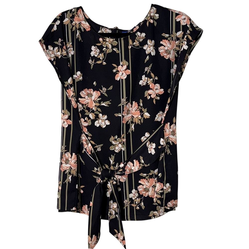 Apt. 9 Floral Stripe Front Tie Wrap Dolman Top Black Cream Womens Medium NWT